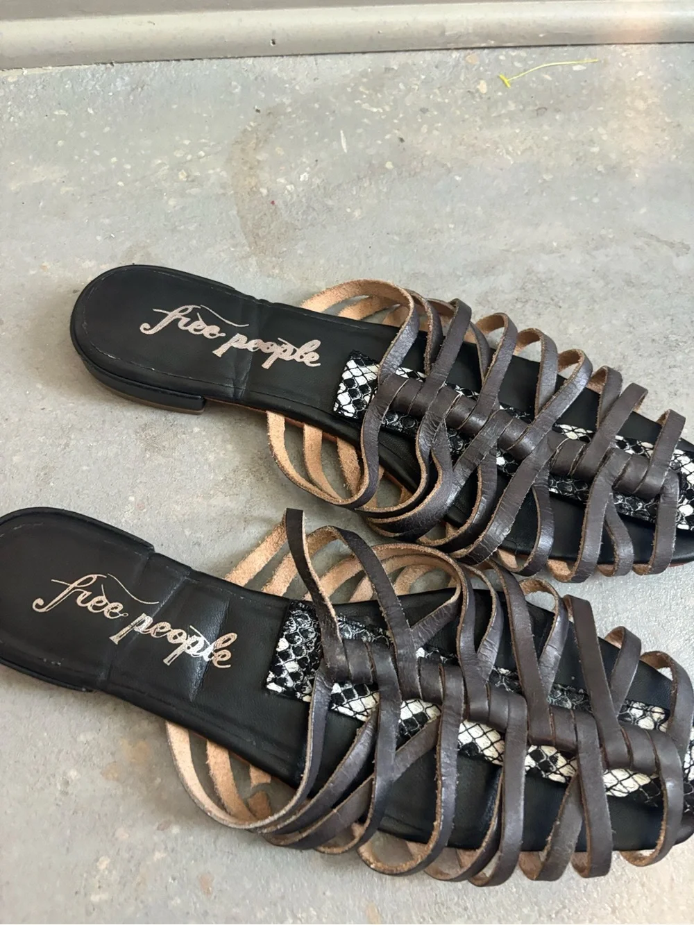 Free People Black Strappy Woven Slide Sandals with Cream Accents - Picture 2 of 5